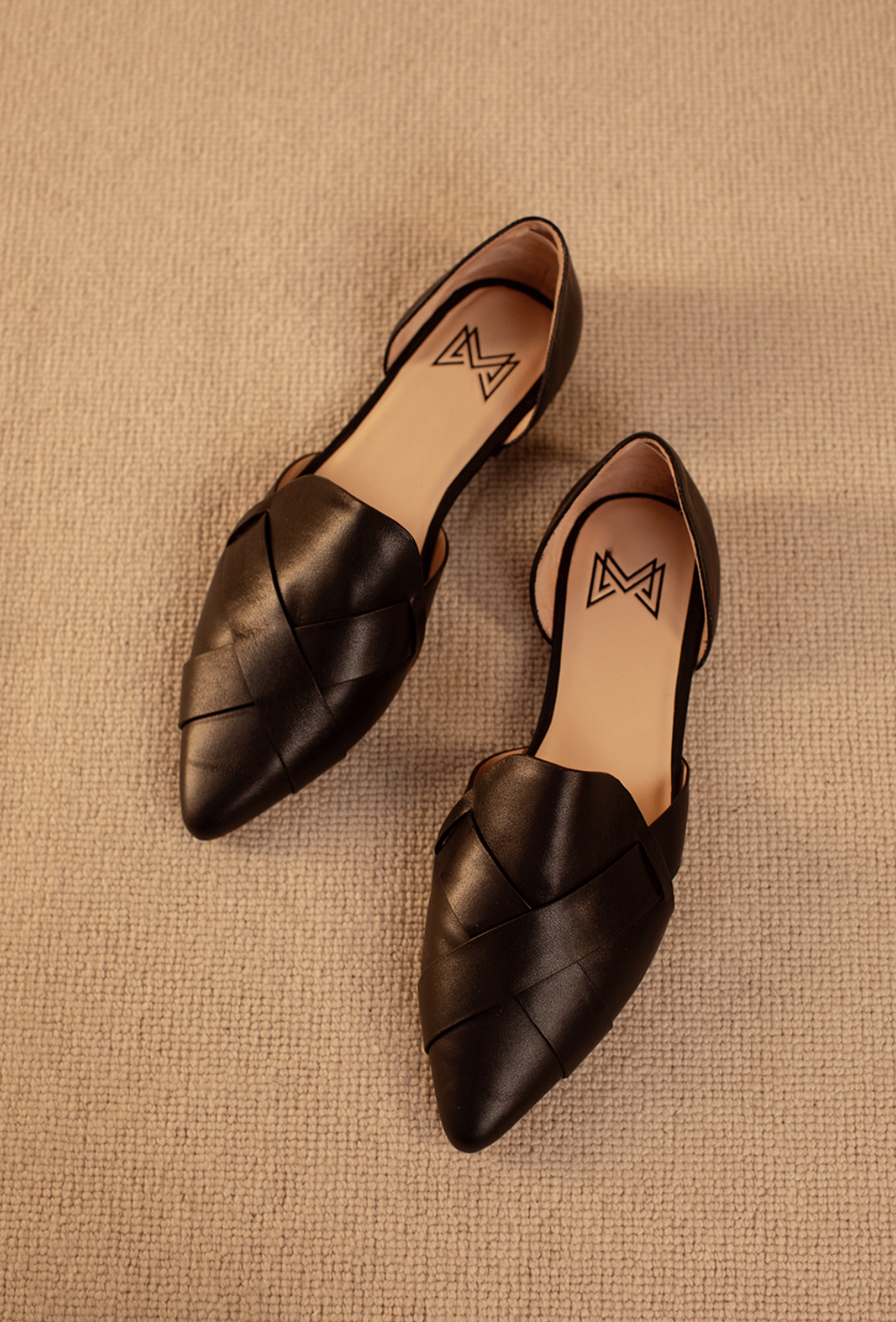 MOKKAH D'orsay Pointed Leather Flat in Black