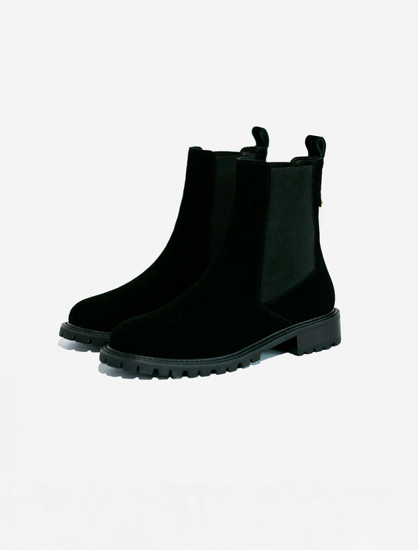 Serena Black Suede Chunky Chelsea Boot