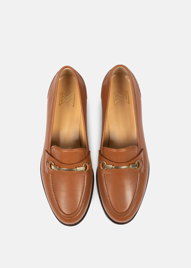 Rosie Tan Loafer with Gold Bar - Wide Fit