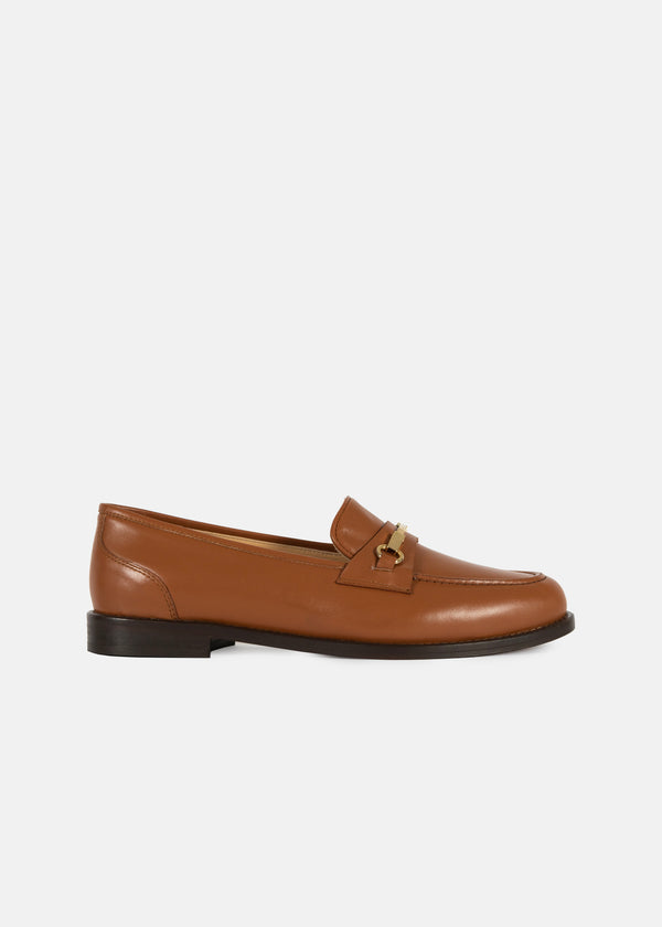 Rosie Tan Loafer with Gold Bar - Wide Fit